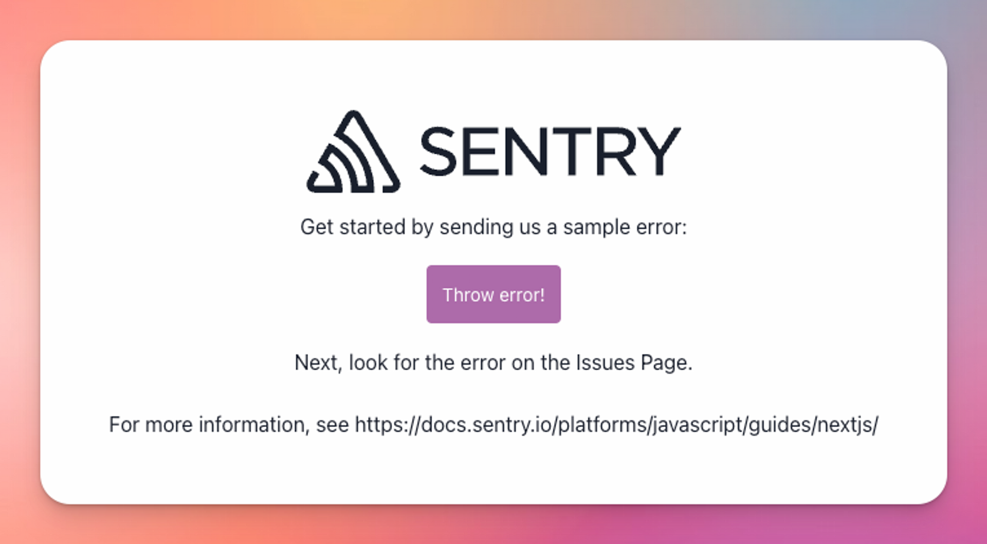 http://localhost:3000/sentry-example-page click “Throw error!”